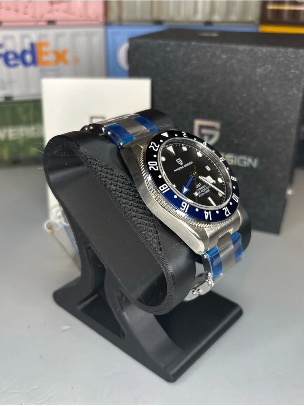 PAGANI DESIGN Black and Blue GMT Automatic Men's Stainless Steel Watch 41mm